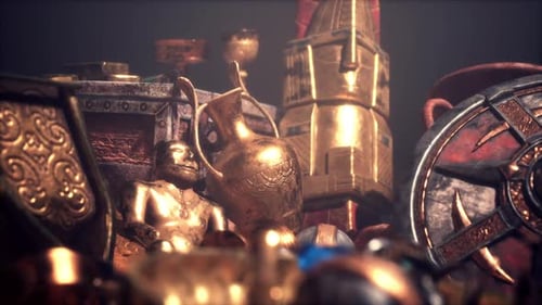 Ancient Golden Treasure Pile Camera Zoom Out