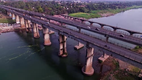 Greenery with Tilwara Narmada River Bridge and Narmada Ghat at Jotpur, Jabalpur, Madhya Pradesh, ind