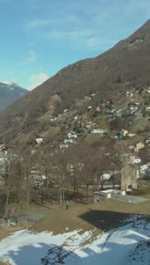 Montebello Castle Bellinzona Ticino Switzerland Swiss Alps Aerial View Vertical Video