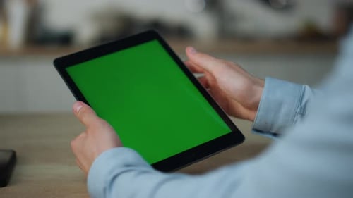 Hands Holding Mockup Tablet Close Up
