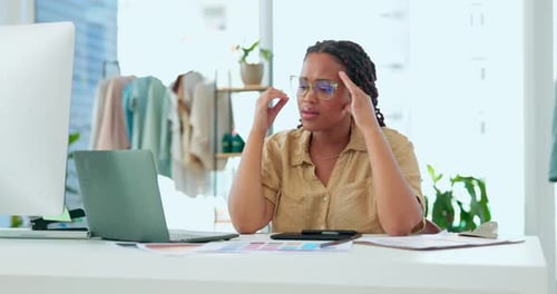 Stressed Woman Working at Modern Tech Office