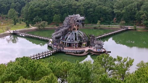 Aerial Drone View of Abandoned Water Park in Hue Vietnam