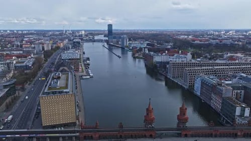 Aerial view of spree river , Berlin , Germany