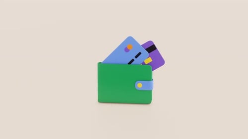 Credit or debit bank cards in the wallet animation. 3d render