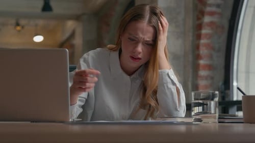 Stressed Tired Fatigues Sad Caucasian Businesswoman Office Manager Girl Female Business Woman Busy