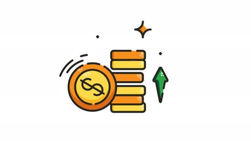 animation Stack of gold coins with a dollar sign and an arrow pointing up.