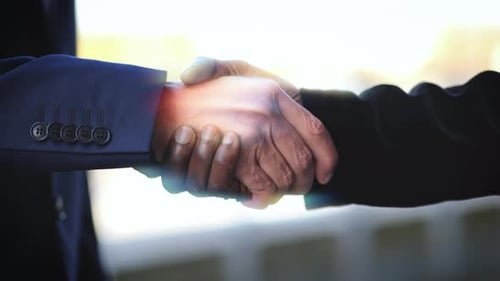 Businessmen handshake global stock market globe network connection. Digital innovative communication