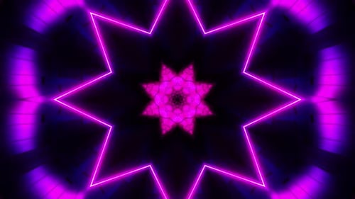 Design abstrato roxo e rosa com estrela no centro. Caleidoscópio
VJ loop
