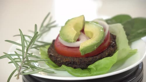 Fresh Vegan Burger with Avocado and Vegetables