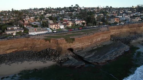 San Diego Cliffs, California USA. Aerial View of Upscale Coastline Neighborhood, Buildings and Beach