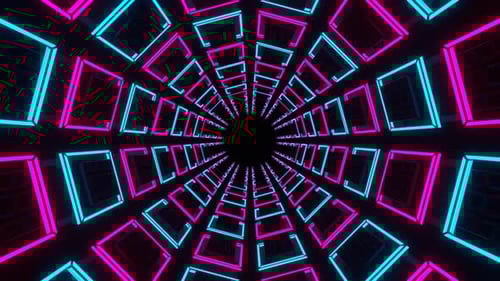 Cyan And Pink Neon Squares In Glossy Tunnel Background Vj Loop In 4K