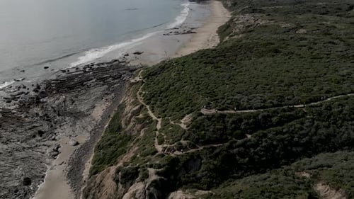 Drone Panning Over Beach Coastline Crystal Cove State Park