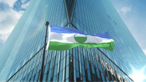 Animated Flag Waving by Modern Corporate Building