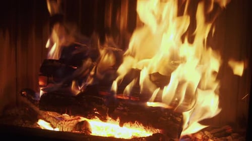 Fire Burning in a Fireplace