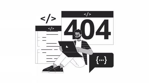 Back end developer black and white error 404 animation