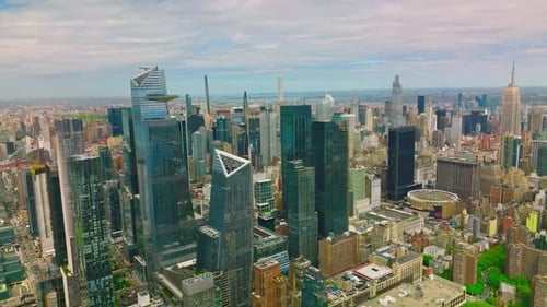 Variety of architecture in New York city. Diverse vibrant metropolis on sunny daytime.