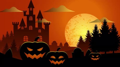 Orange Background Pumpkins Castle H264