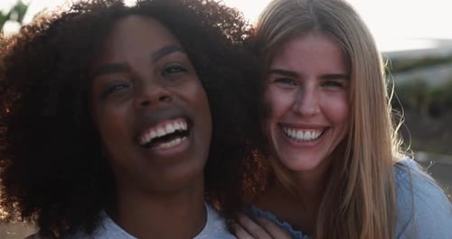 Multiracial Girls Smiling on Camera in the City - Women with Different