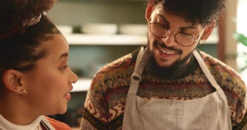 Man and Child Together in Home Cooking