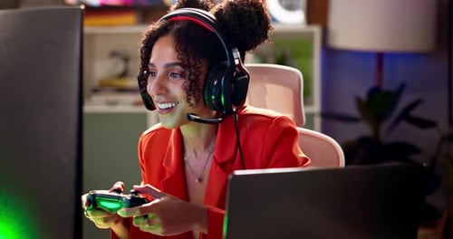 Woman Playing Video Game With Headset