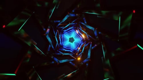 Dynamic Neon Rotations With Pulsating Light And Geometric Patterns