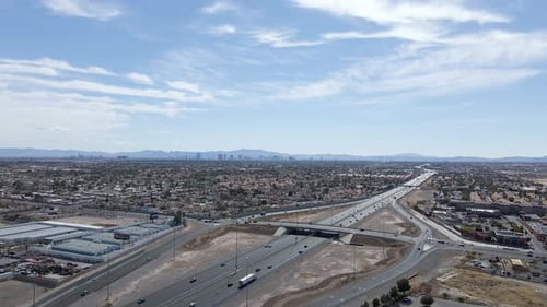 Bird eye drone shot of a special Mojave desert ambience wiith Las Vegas suburb Summerline.