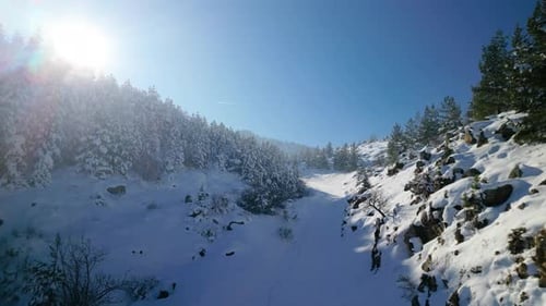 Snowy Mountain Path on a Bright Winter Day