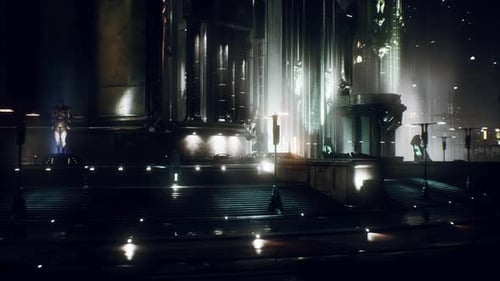 Skyscrapers of Futuristic City at Night