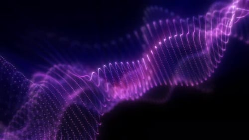 Lebendige rosafarbene und lila Lichtwellen pulsieren auf dunklem, futuristischem Hintergrund