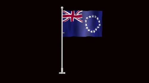 Cook Islands Flag Waving Realistic Animation on Black Background