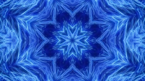 Abstract Blue Glowing Geometric Star Kaleidoscope Loop