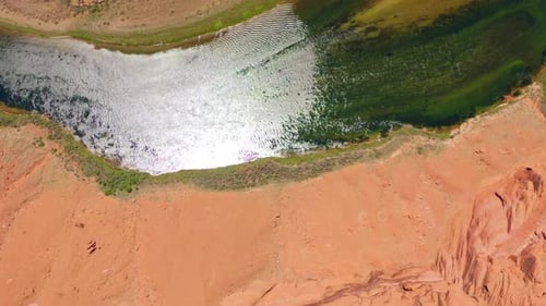 Aerial drone footage of the Horseshoe Bend in Page, Arizona, CA.