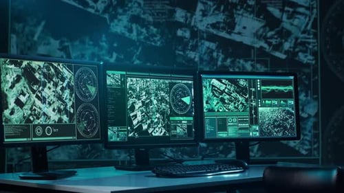 Military Soldier Operating Advanced Technology in a Command Center