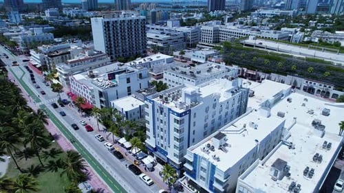 Aerial view of historic downtown district of Miami Beach Florida USA.
