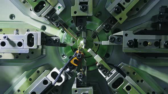 Metal Spring Coiling Manufacturing Machine in Operation, Industrial ...