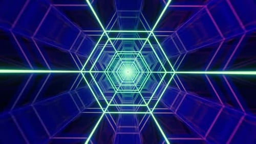 Light Blue and Purple Pulsatory Hexagon Sci-Fi Tunnel Background Loop Animation in 1080HD