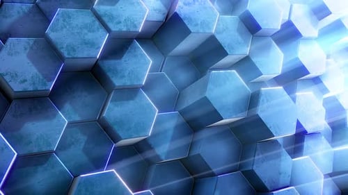 Animated Blue Hexagon Pillars Technology Background