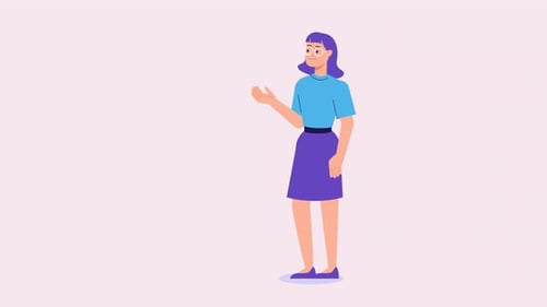Flat Design Woman Explaining and Gesturing Animation