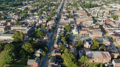 Aerial View of Small Town, Sunny Day