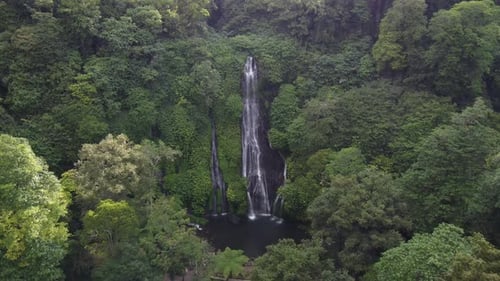 Aerial video of Banyumala Waterfall, Munduk, Bali, Indonesia