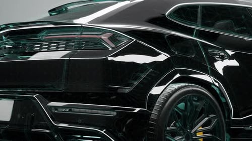 Vista trasera de un SUV de lujo con estructura alámbrica digital y acabado brillante
