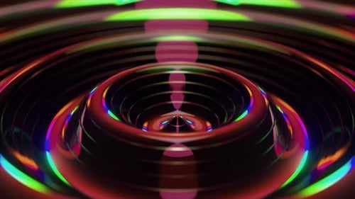 Anneaux concentriques vibrants qui pulsent et génèrent des reflets irisés fascinants autour du dôme central