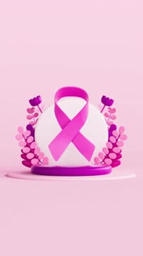 Breast Cancer Awareness looping video for social media with a pink ribbon and decorative flowers
