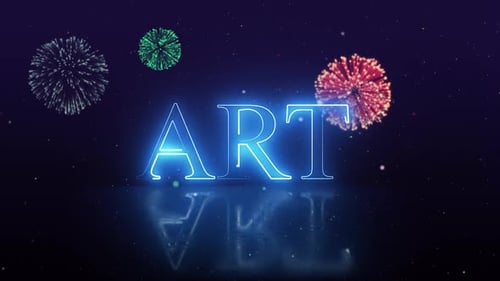 Animated Neon Title Reveal with Exploding Fireworks