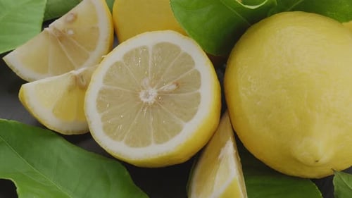 Bright Lemons with Green Leaves Still Life