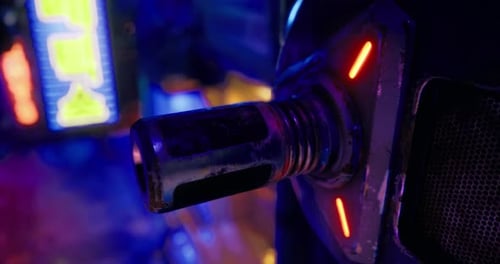 Close Up View of a Futuristic Mechanical Component with Vibrant Lights