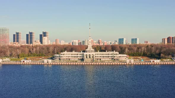 Riverside Terminal and City Skyline Aerial View, Buildings Stock ...
