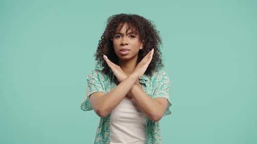 No Never Pretty African Woman Disliking Rejecting By Stop Crossing Hands
