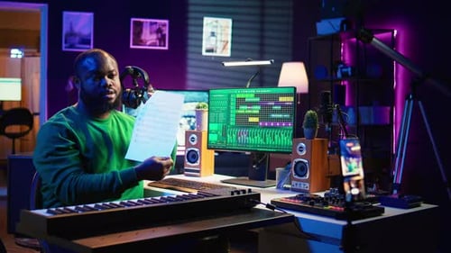 Man Explains Sheet Music at His Home Studio