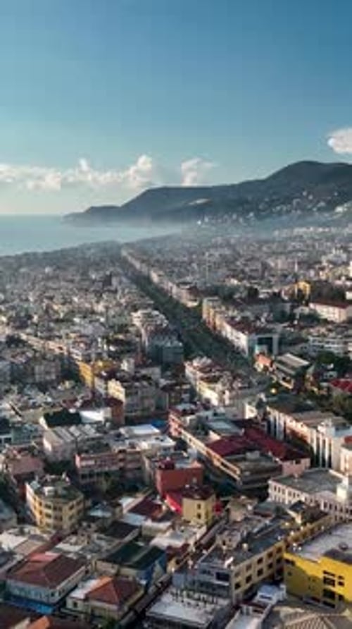 Vertical Video Colorful Panorama Over the City Aerial View